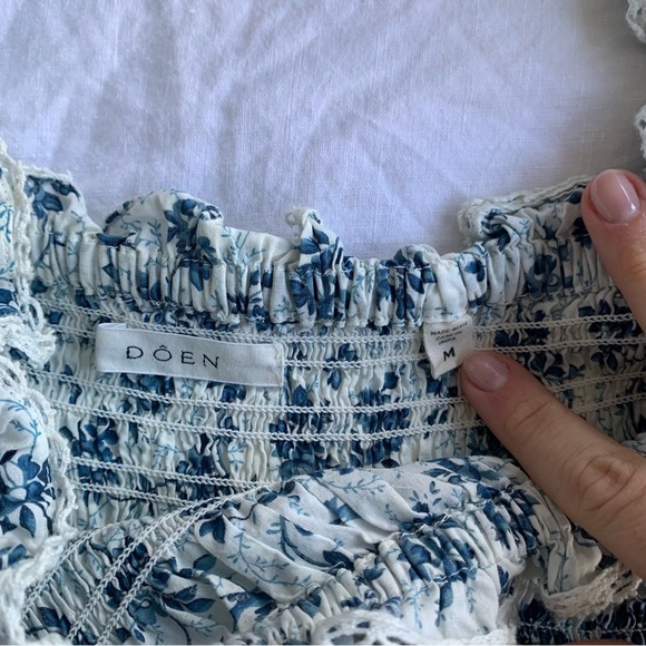 Doen Stanza Cotton Voile Smocked Short Puff Sleeve Maxi Dress Songbird Toile - Picture 11 of 15